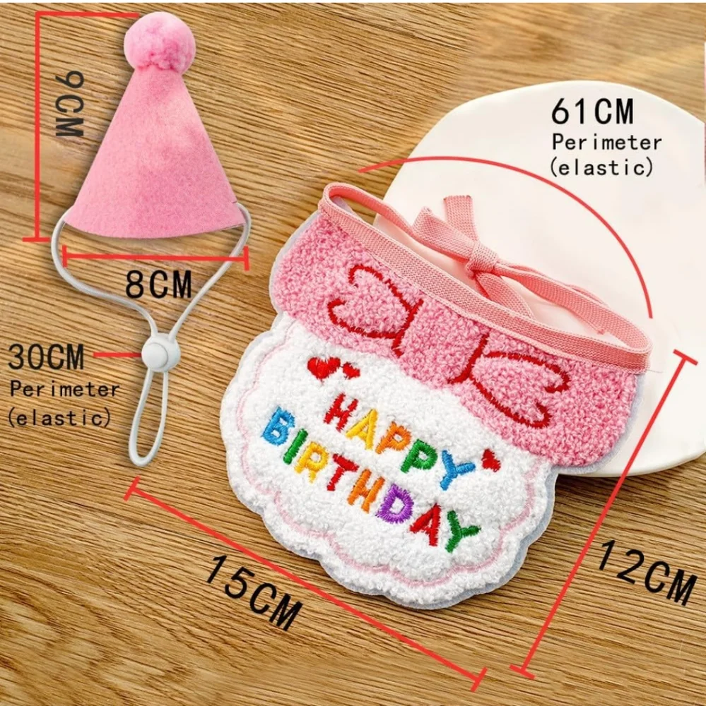 New!😺🐶 🎂🎉 HAPPY BIRTHDAY🎈Bib & Party Hat for Cats and Small Dogs